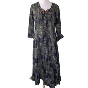 Z&L Europe Camo Embroidered Duster Maxi Dress Size Small